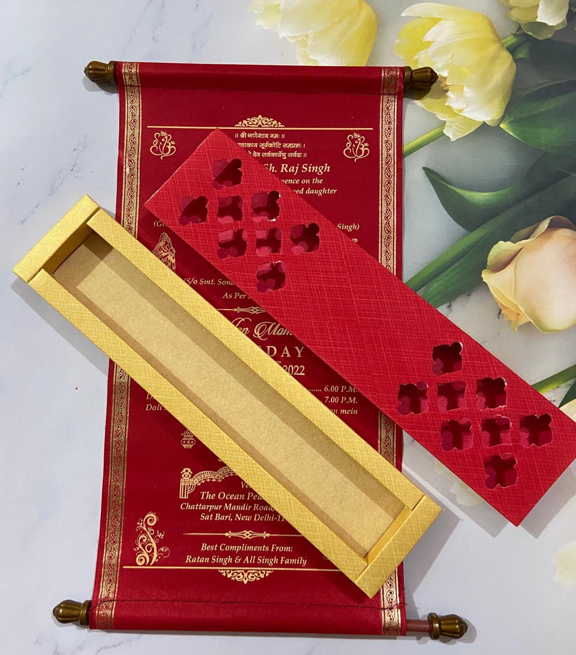 Gulshan Card Collection Scroll Designer wedding Cards for Marriage Invitation(Pack of 50)