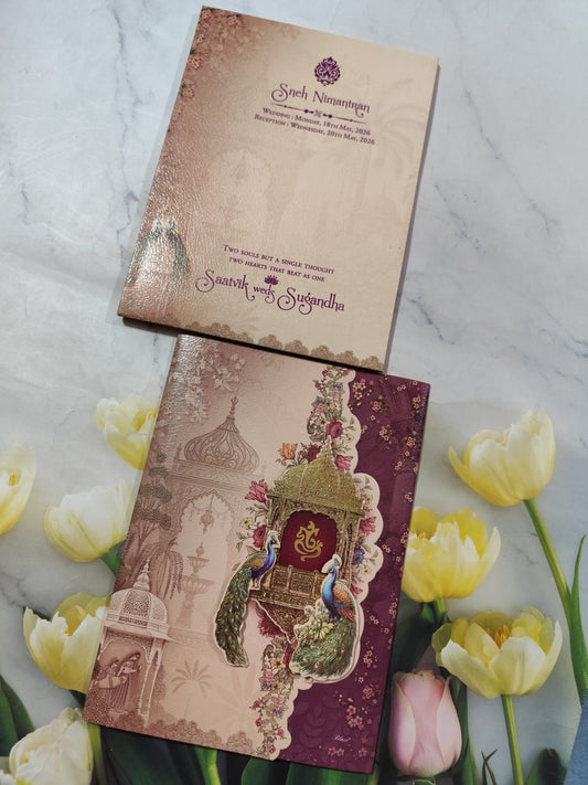 Gulshan Card Collection Designer Wedding Invitation Card Peacock Design (Pack of 50) RD