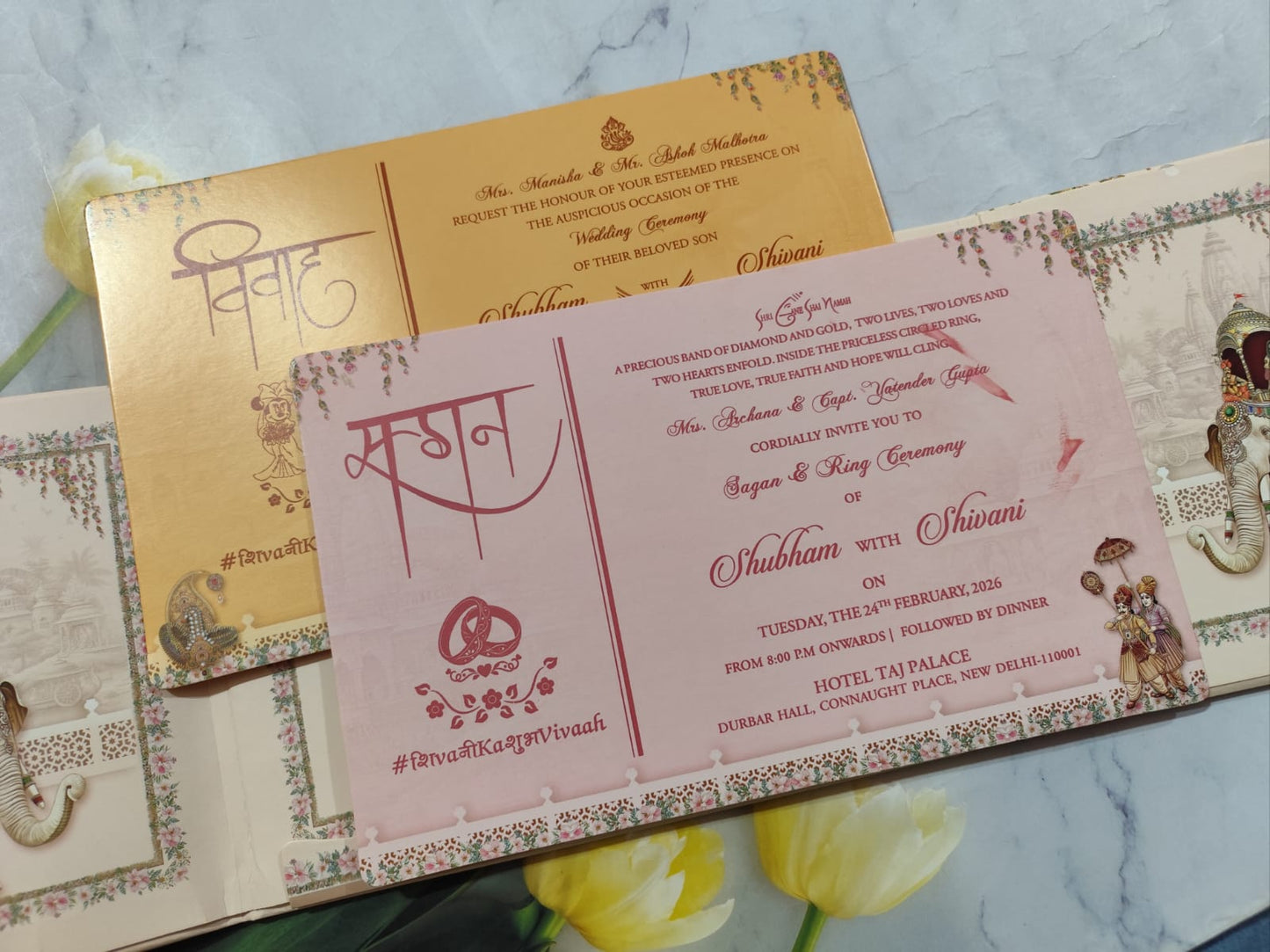 Gulshan Card Collection Designer Wedding Invitation Card for Hindu Bride & Groom theme (Pack of 50) RD (Under 100)