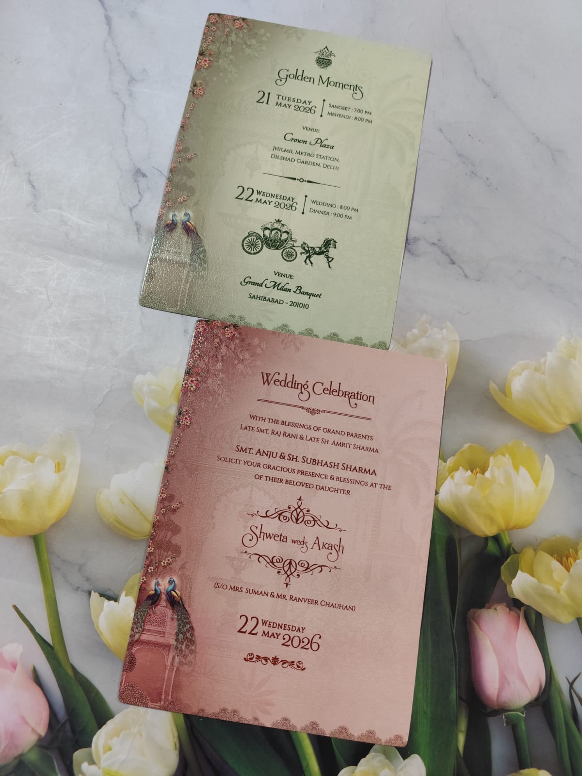 Gulshan Card Collection Designer Wedding Invitation Card Peacock Design (Pack of 50) RD